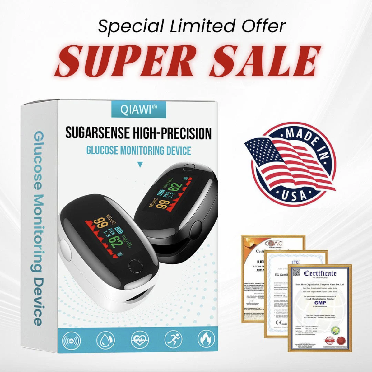 QIAWI® SugarSense High-Precision Glucose Monitoring Device
