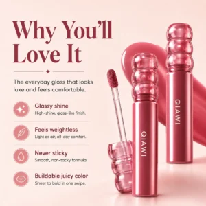 QIAWI Deep Glaze Lip Gloss – Glass-Like High Shine, Lightweight Non-Sticky K-Beauty Inspired Lip Color