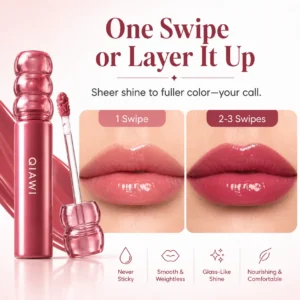 QIAWI Deep Glaze Lip Gloss – Glass-Like High Shine, Lightweight Non-Sticky K-Beauty Inspired Lip Color