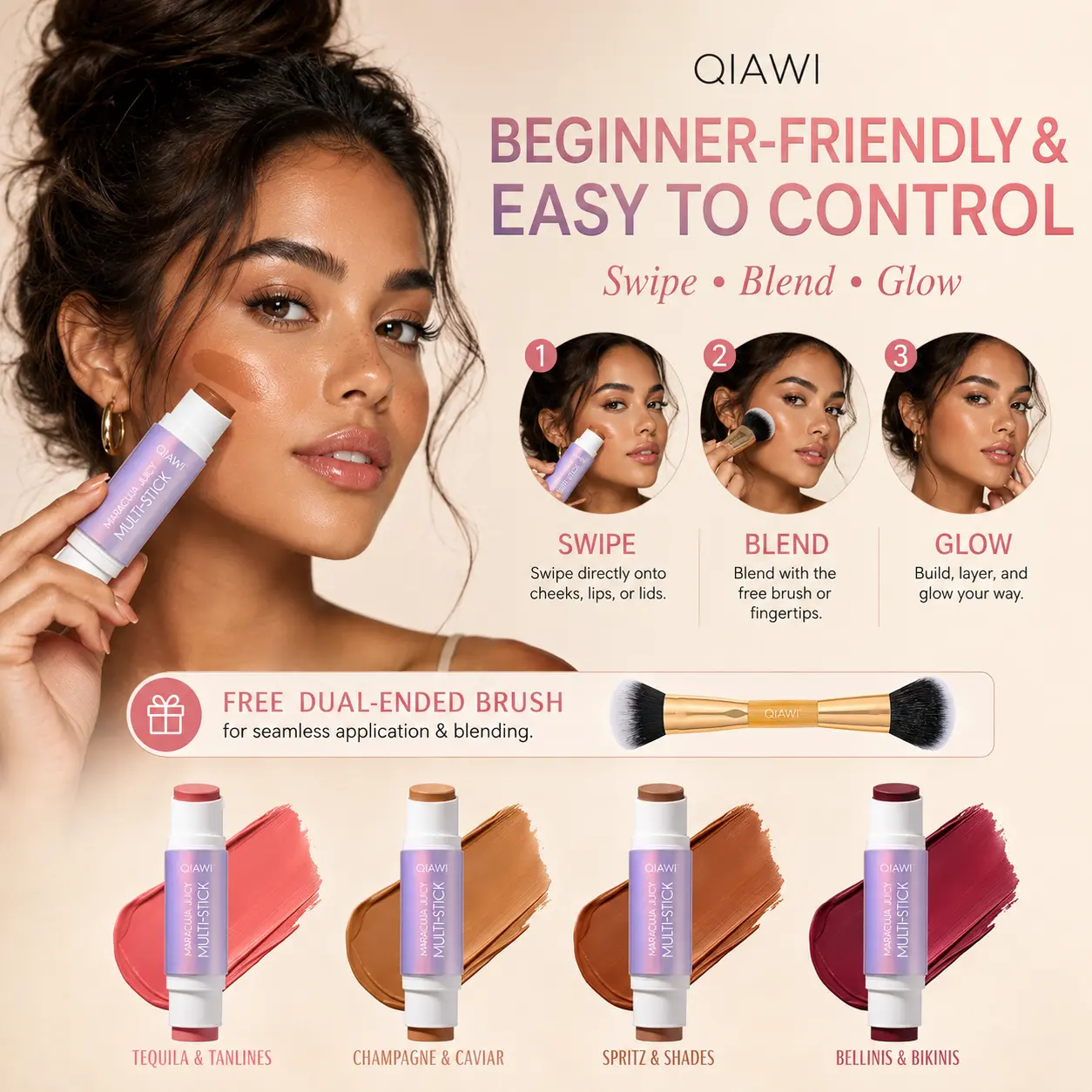 QIAWI™ Maracuja Juicy Multi-Stick Duo Set with Free Blending Brush